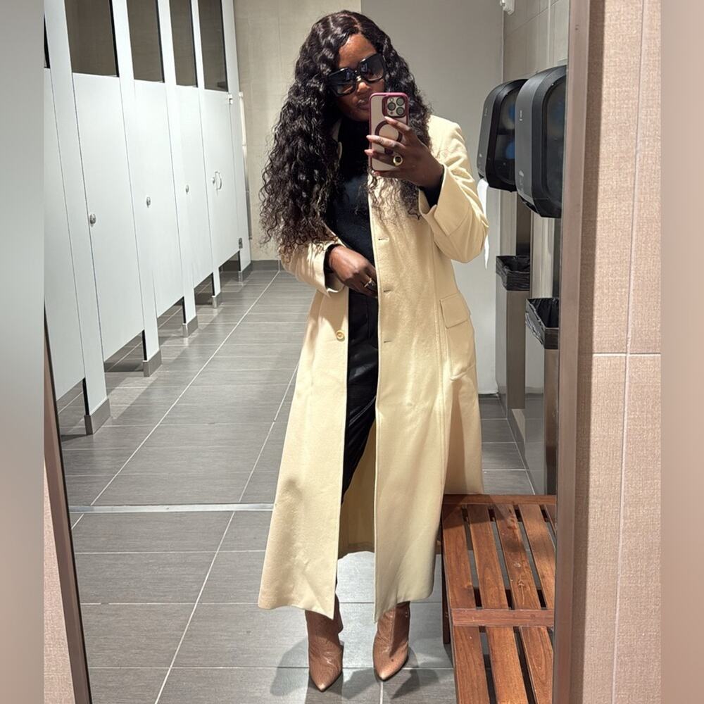 DKNY Wool Blend Cream Trench Coat Size 12